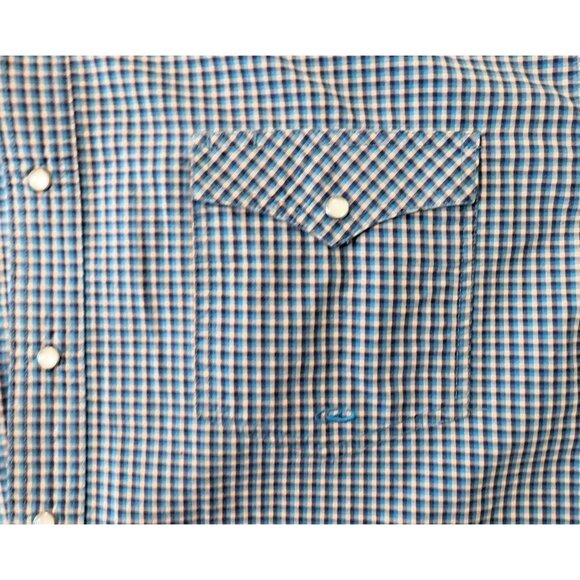Roper Shirt Mens XL Blue Tan Plaid Pearl Snap Long Sleeve Pockets Western Cotton - Picture 3 of 8
